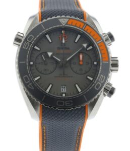 A picture of a blue and orange Omega Planet Ocean for gameday 