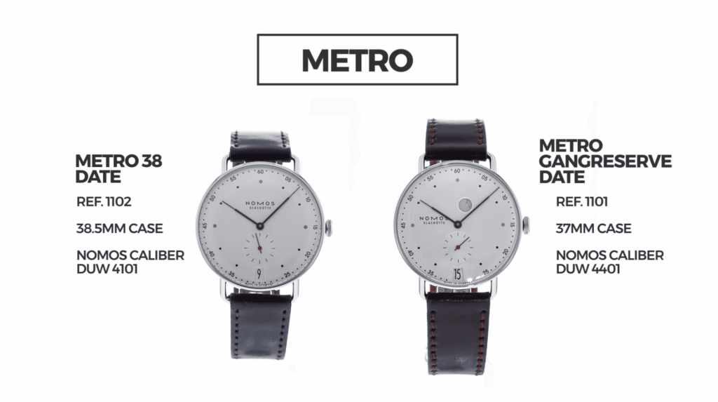 A pair of Nomos Metro watches